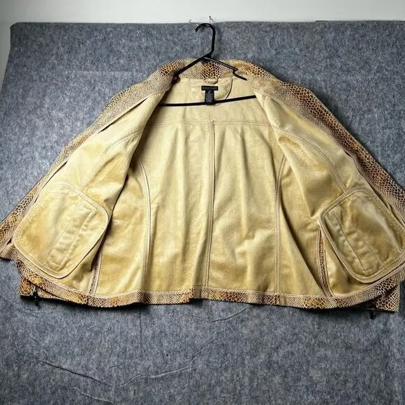 Dialogue Snake Print Zip Up Gold & Brown Jacket Coat Blazer Women’s Size 2X - Picture 6 of 12